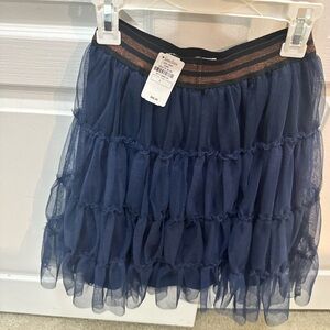 Navy Tiered Tulle Skirt with Elastic Waistband